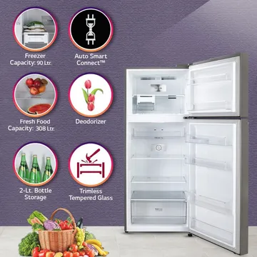 LG 398 Litres 2 Star Frost Free Double Door Convertible Refrigerator with Smart Diagnosis (GL-S422SPZY.DPZZEB, Shiny Steel) - Image 4